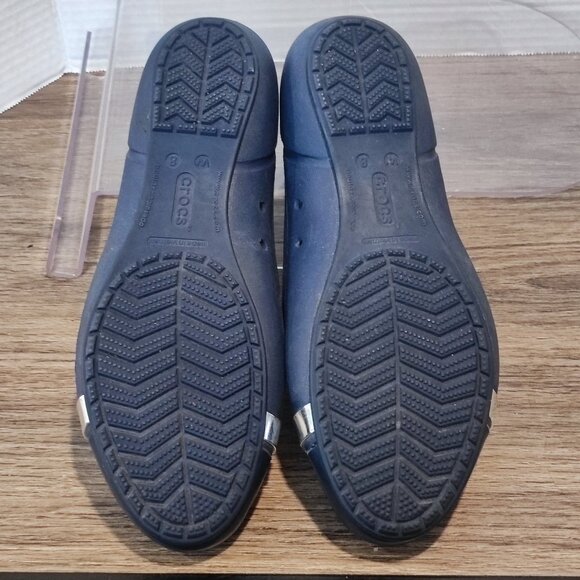 Crocs Ballet Flats Sz 8 Navy blue with chrom Rubber Comfort Ballerina Shoes - Picture 11 of 13